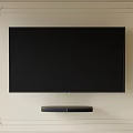 Elegant Wall Mounted TV With Decorative Frame And Soundbar In Living Room