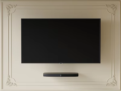 Elegant Wall Mounted TV With Decorative Frame And Soundbar In Living Room 3d model