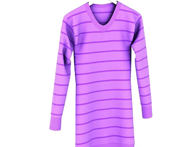 Purple Striped V Neck Long Sleeve Comfortable Casual Dress for Daily Wear 3d model
