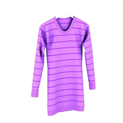 Purple Striped V Neck Long Sleeve Comfortable Casual Dress for Daily Wear 3d model