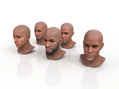 Multiple Male Head Models With Bald Heads And Diverse Facial Features 3d model