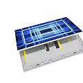 Laptop With Blue Glowing Lines Open Screen On Black Background Highlighted Design
