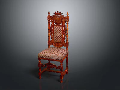 Ornate Classic Single Chair With Carved Wooden Frame And Patterned Upholstered Seat 3d model