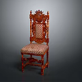 Ornate Classic Single Chair With Carved Wooden Frame And Patterned Upholstered Seat
