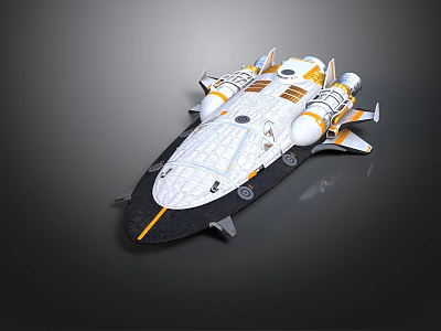 Futuristic White And Yellow Spaceship With Multiple Thrusters For Space Exploration 3d model