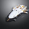 Futuristic White And Yellow Spaceship With Multiple Thrusters For Space Exploration