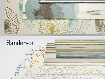 Sanderson Square Rug Featuring Colorful Floral And Striped Patterns In Soft Tones 3d model