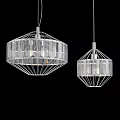 Modern Geometric Chandeliers With Wire Frame And Crystal Glass Elements Hanging