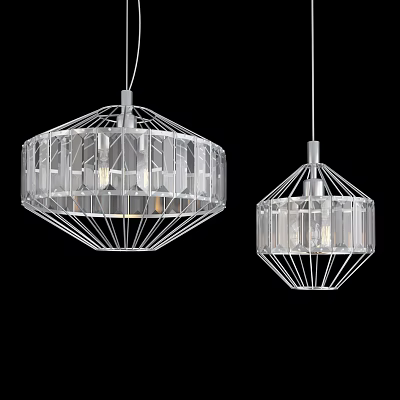 Modern Geometric Chandeliers With Wire Frame And Crystal Glass Elements Hanging 3d model