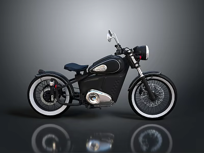Vintage Black Motorcycle With Classic Design Black Leather Seat Silver Engine And White Rim Wheels 3d model