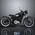 Vintage Black Motorcycle With Classic Design Black Leather Seat Silver Engine And White Rim Wheels