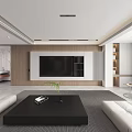 Modern Living Dining Room Interior With White Sofas Black Coffee Table And TV Wall 3d model