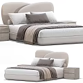 Modern Double Bed With Curved Headboard Neutral Pillows Soft Blanket And Wooden Nightstand