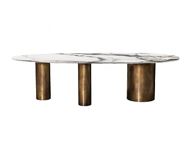 Modern Oval Coffee Table With Marble Top And Brass Cylinder Legs 3d model