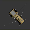 Detailed 3D Model Of Satellite With Blue Solar Panels And Yellow Body Structure