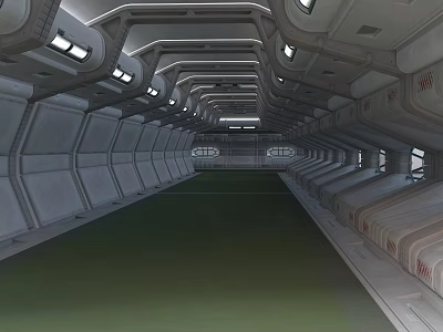 Cartoon Scene Featuring Futuristic Sci Fi Corridor With Metal Walls Green Floor And Curved Ceilings 3d model