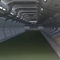 Cartoon Scene Featuring Futuristic Sci Fi Corridor With Metal Walls Green Floor And Curved Ceilings