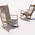 Pair of Wooden Rocking Chairs With Cozy Blanket And Classic Design Details