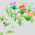 Cartoon Scene Featuring Colorful Vibrant Flowers With Various Colors And Green Leaves