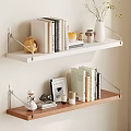 Two Tier Wooden And White Floating Wall Shelves With Books Decorations Vase And Small Ornaments