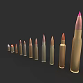 Various Size And Color Bullets Arranged In Row With Colored Tips