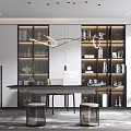 Modern Study Room Interior Design With Open Bookshelves Hanging Lights And Decorations 3d model