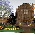 Fun Kids Play Area With Wooden Spherical Structure Slide Sandpit And Jacaranda Trees