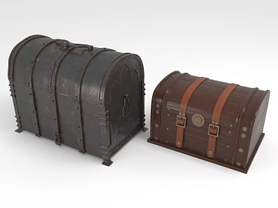 Vintage Trunks With Metal Rivets Leather Straps And Decorative Storage Design 3d model