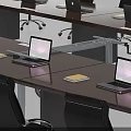 Modern Conference Table With Black Office Chairs And Laptops On Tabletop