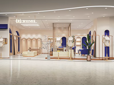 Modern Clothing Store Interior Design With Display Racks Seating And Decor Elements 3d model