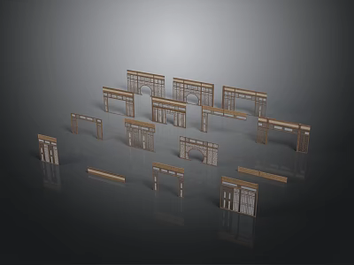 Architectural Wooden Door And Window Frames In Various Design Styles 3d model