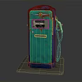 Rusted Vintage Gas Pump With Green Red Finish And Fuel Nozzle On Base