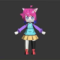 Cute Child Character With Pink Hair Cat Ears Blue Eyes And Yellow Skirt
