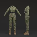 Camouflage Military Clothing With Front And Back Views Long Sleeves And Belt