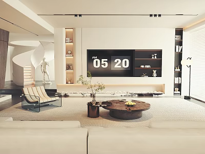 Modern TV Wall In Minimalist Living Room With Built In Storage 3d model