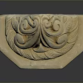 Intricate Plant Carving With Curled Leaves On Hexagonal Stone Base