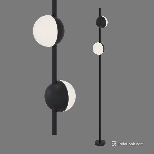 Modern Floor Lamp With Black And White Spherical Elements And Metal Support Pole 3d model