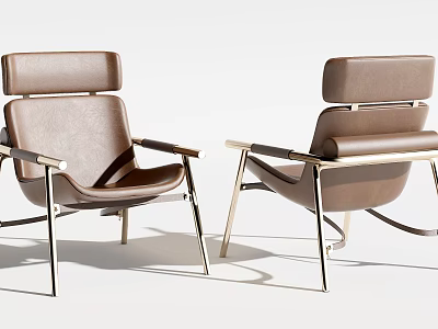 Modern Leather Accent Chair With Metal Frame And High Back Armrest Design 3d model