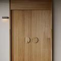 Wooden Double Doors with Round Wooden Handles and 1601 Wall Light in Simple Natural Design