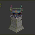 Decorative Layered Stone Pedestal Featuring Circular Top with Spikes and Orange Elements