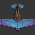 Vintage Space Aircraft 3D Model With Blue Purple Wings Wooden Metal Body And Propeller