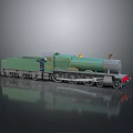 Vintage Green Steam Train Model Featuring Yellow Accents Red Front and Gray Background Reflection