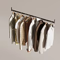 Practical Wall Mounted Clothes Hanger With Multiple Neutral Colored Shirts And Garments 3d model