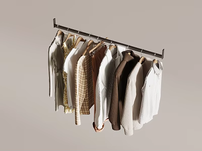 Practical Wall Mounted Clothes Hanger With Multiple Neutral Colored Shirts And Garments 3d model