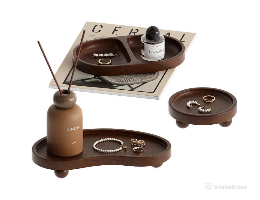 Elegant Jewelry Display With Wooden Trays Holding Rings Bracelets And Accessories 3d model 