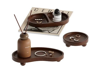 Elegant Jewelry Display With Wooden Trays Holding Rings Bracelets And Accessories 3d model