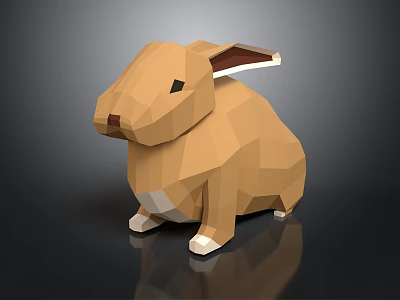 Low Poly Brown Rabbit Sitting Figure With White Ears And Paws 3d model