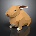 Low Poly Brown Rabbit Sitting Figure With White Ears And Paws