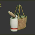 Cute Rabbit Resting in Woven Basket with Fresh Carrots Eggs and Bottle