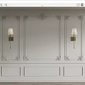 Elegant White Wainscoting Panel Design With Decorative Moldings And Wall Sconces 3d model